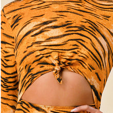 Load image into Gallery viewer, Tiger print front cut out midi dress