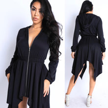 Load image into Gallery viewer, VANESSA hooded asymmetrical zip up dress
