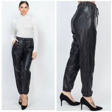 Load image into Gallery viewer, VALERIA Faux leather jogger pant in black