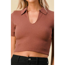 Load image into Gallery viewer, ALINA rib sweater polo crop top