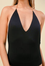 Load image into Gallery viewer, JENNY low back chain halter bodysuit in black
