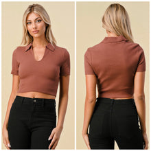 Load image into Gallery viewer, ALINA rib sweater polo crop top