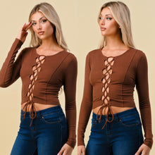 Load image into Gallery viewer, KARINA Lace up front top in choco