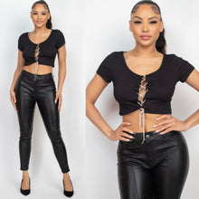 Load image into Gallery viewer, FELICIA rhinestone lace up top in black