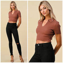 Load image into Gallery viewer, ALINA rib sweater polo crop top