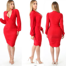 Load image into Gallery viewer, ARACELI deep v neck dress in red