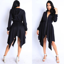 Load image into Gallery viewer, VANESSA hooded asymmetrical zip up dress