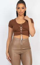 Load image into Gallery viewer, FELICIA rhinestone lace up top brown