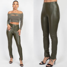 Load image into Gallery viewer, BELINDA high rise split hem faux leather leggings