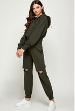 Load image into Gallery viewer, SOFIA Zip up hoodie and jogger pant set in dark olive