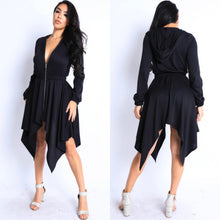 Load image into Gallery viewer, VANESSA hooded asymmetrical zip up dress