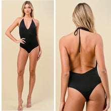 Load image into Gallery viewer, JENNY low back chain halter bodysuit in black