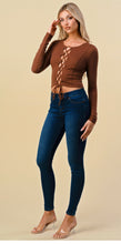 Load image into Gallery viewer, KARINA Lace up front top in choco