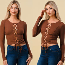 Load image into Gallery viewer, KARINA Lace up front top in choco