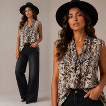 Load image into Gallery viewer, PRELOVED By Design Draped V-Neck Snake-Print Sleeveless Camisole in Beige &amp; Black