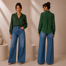 Load image into Gallery viewer, PRELOVED Who What Wear Forest Green Polka Dot Button-Down Shirt