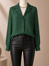 Load image into Gallery viewer, PRELOVED Who What Wear Forest Green Polka Dot Button-Down Shirt