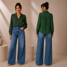 Load image into Gallery viewer, PRELOVED Who What Wear Forest Green Polka Dot Button-Down Shirt