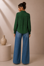 Load image into Gallery viewer, PRELOVED Who What Wear Forest Green Polka Dot Button-Down Shirt