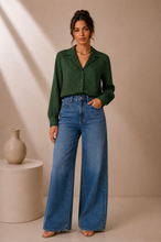 Load image into Gallery viewer, PRELOVED Who What Wear Forest Green Polka Dot Button-Down Shirt