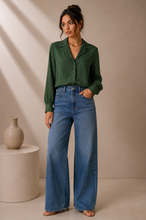 Load image into Gallery viewer, PRELOVED Who What Wear Forest Green Polka Dot Button-Down Shirt