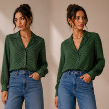 Load image into Gallery viewer, PRELOVED Who What Wear Forest Green Polka Dot Button-Down Shirt