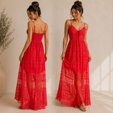 Load image into Gallery viewer, ILLA ILLA Red Lace Maxi Dress with Spaghetti Straps (BOUTIQUE ITEM)