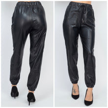 Load image into Gallery viewer, VALERIA Faux leather jogger pant in black