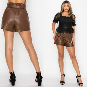 EMMA paper bag faux leather shorts in brown