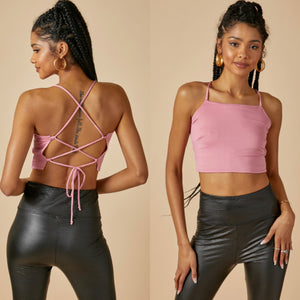 FRIDA lace up back cami top pink