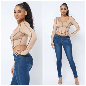 CYNTHIA outstitch crop top in latte