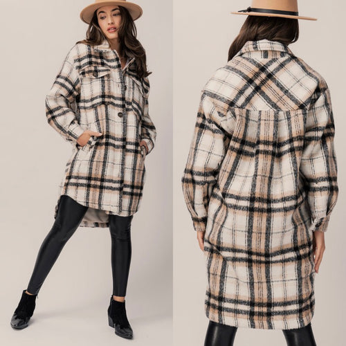 JANELLE plaid longline shacket