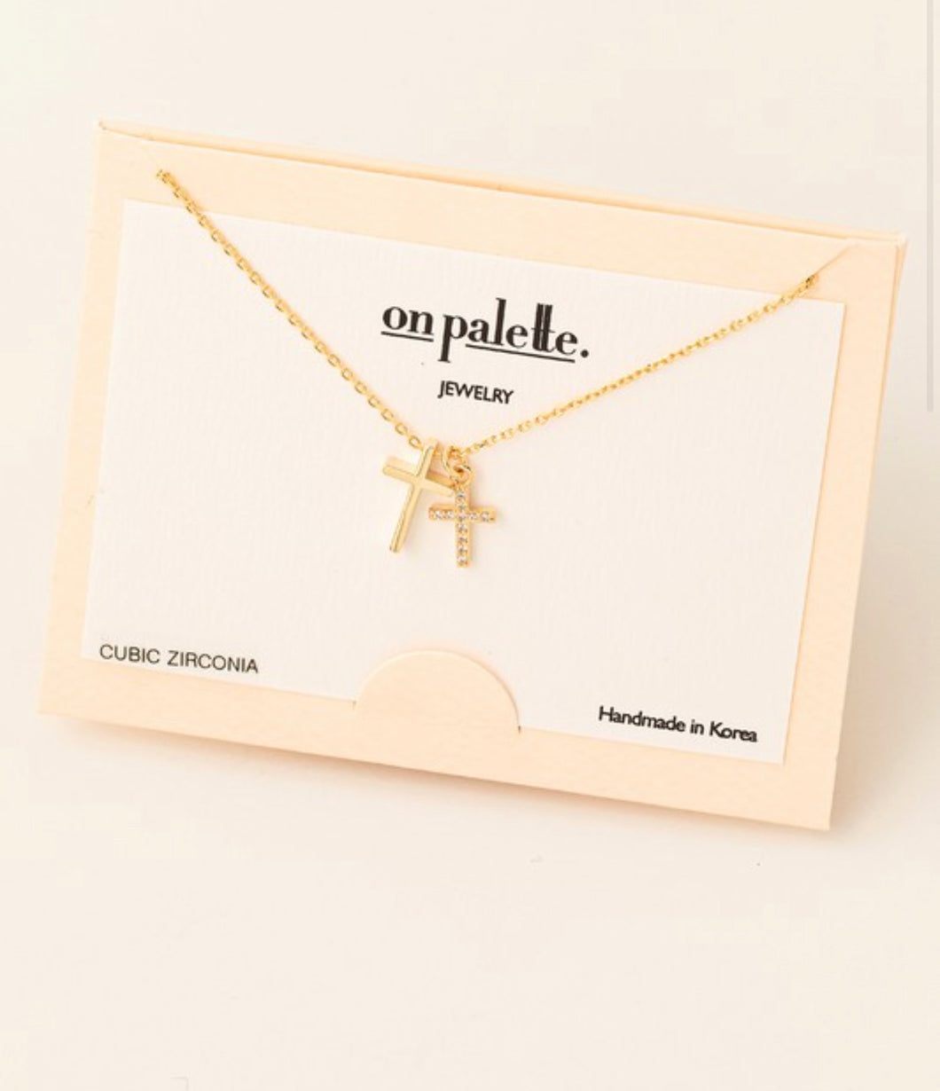 DAINTY double cross necklace