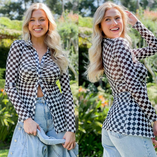 CHECKED OUT checkered mesh top