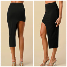 Load image into Gallery viewer, JESSICA Asymmetrical midi skirt in black or cocoa