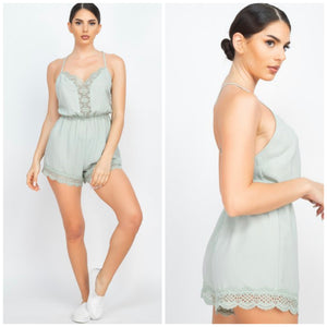 Sage lace detail cami romper