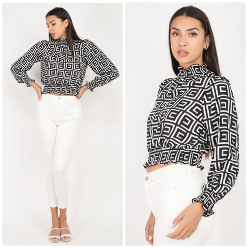 Geometric mock neck top