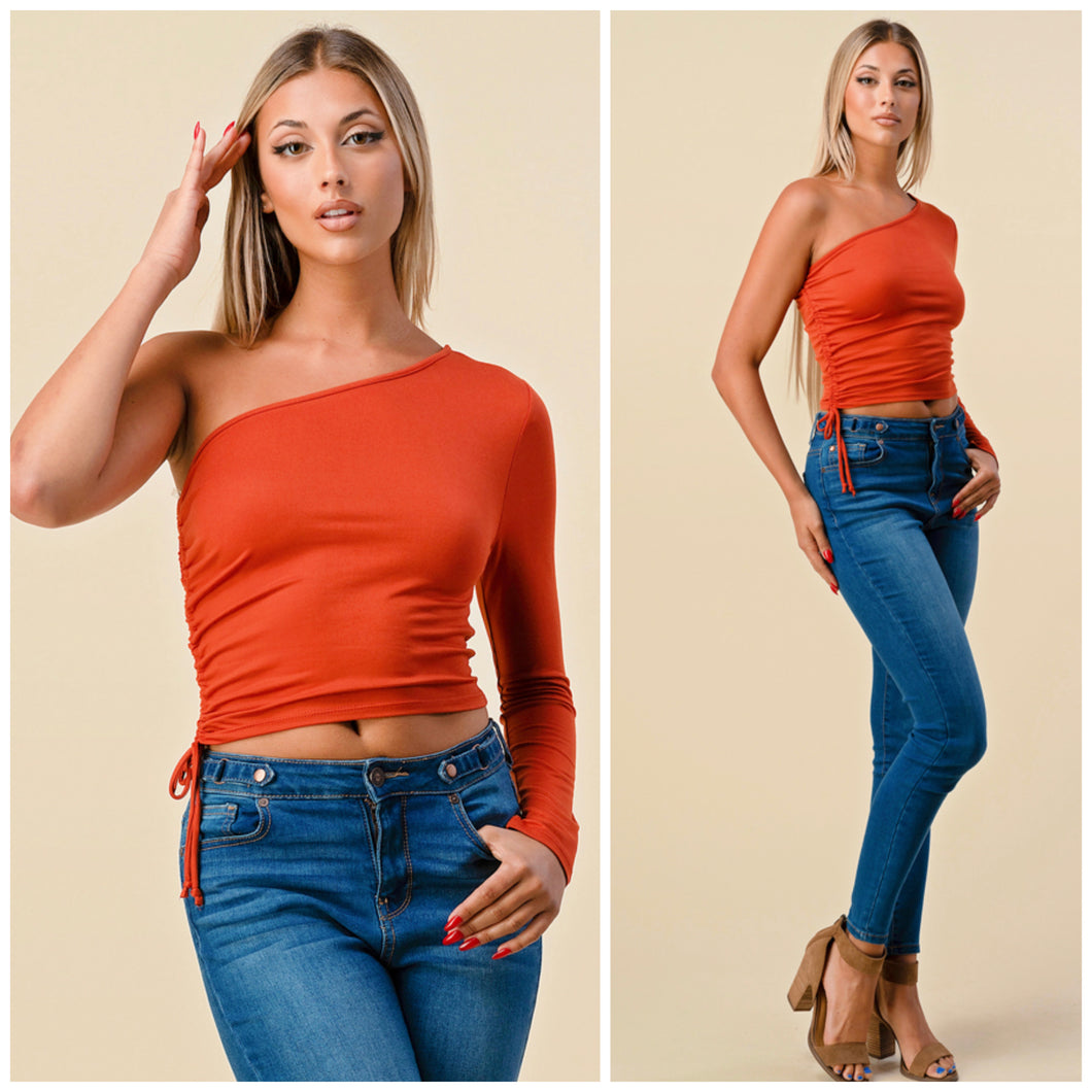 One shoulder ruched top