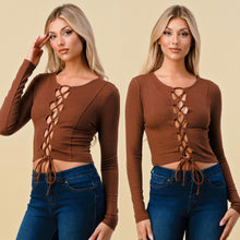 Load image into Gallery viewer, KARINA Lace up front top in choco