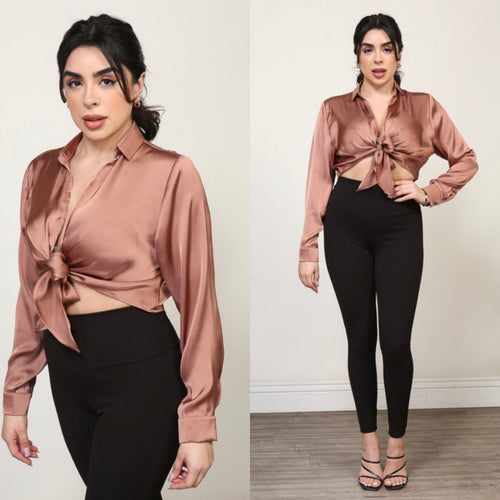 XIMENA satin front tie blouse