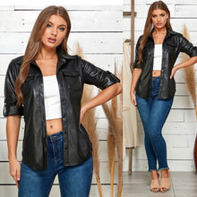 Load image into Gallery viewer, BECKY Button down faux leather shirt in black