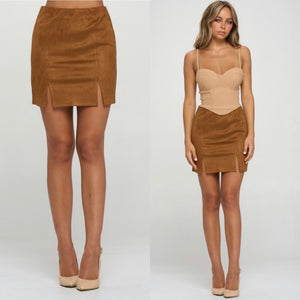 SAMANTHA double slit faux suede skirt