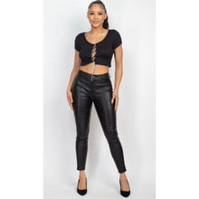 Load image into Gallery viewer, FELICIA rhinestone lace up top in black