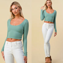 Load image into Gallery viewer, ZYLA double layered scoop crop top sea green