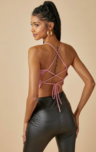 FRIDA lace up back cami top pink