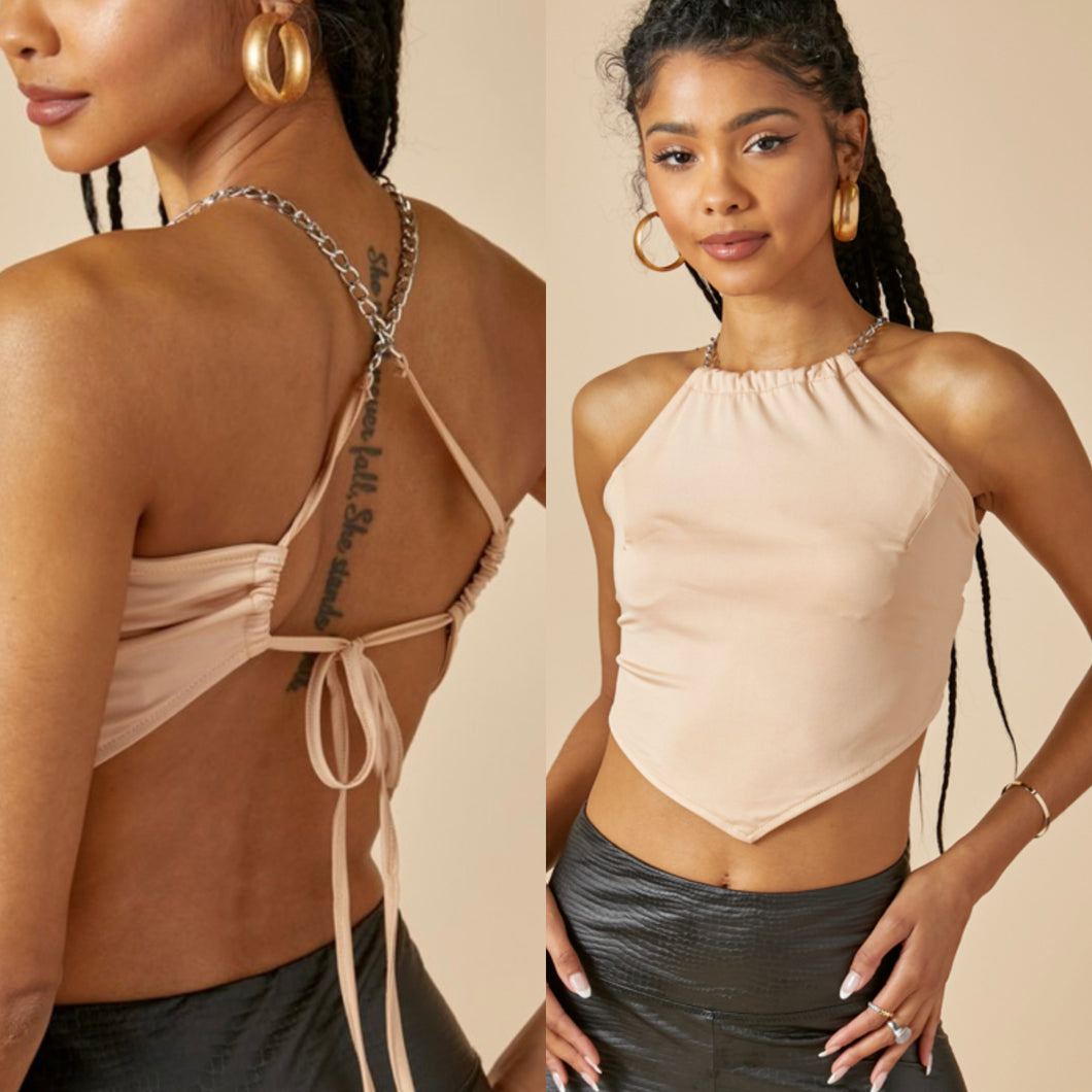 MIA scarf style chain halter top in beige