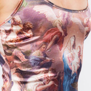Renaissance print satin mini dress