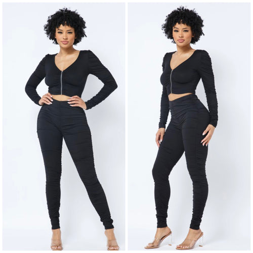 ELIZA shirring top and leggings set
