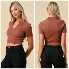 Load image into Gallery viewer, ALINA rib sweater polo crop top