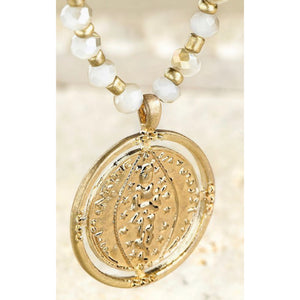 Layered chain glass bead and coin necklace
